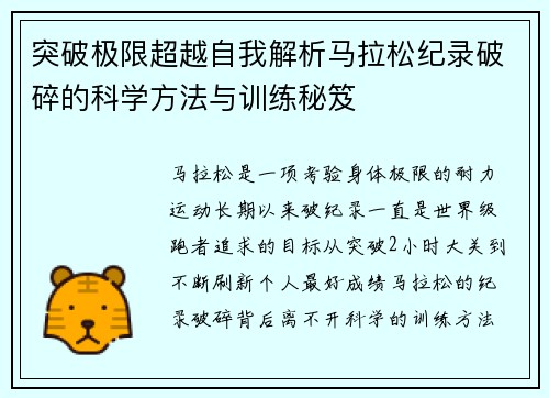 突破极限超越自我解析马拉松纪录破碎的科学方法与训练秘笈
